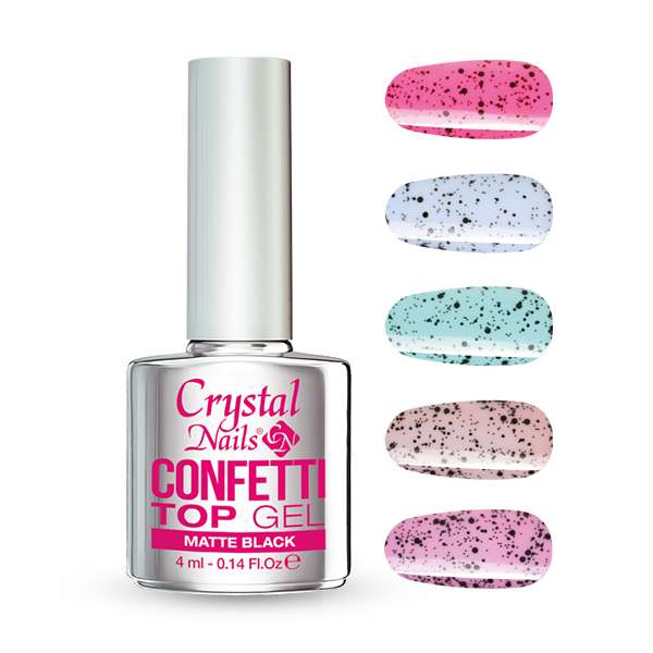 CRYSTAL NAILS - CONFETTI TOP GEL- Matte Black